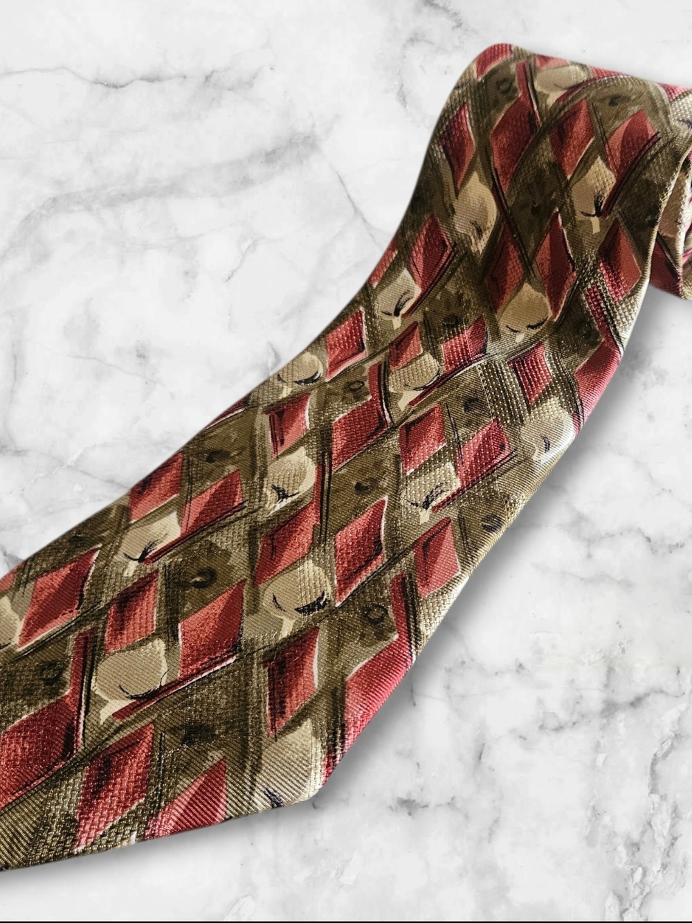 Vintage Ermenegildo Zegna Silk Geometric Tie Red Gold Made In Italy